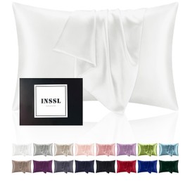 INSSL Silk Pillowcase for Women, Mulberry Silk Pillowcase for Hair and Skin and Stay Comfortable and Breathable During Sleep. (Ivory, 20"×36" King)