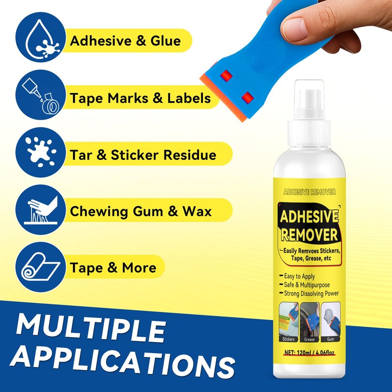 Tiepetly Adhesive Remover Spray 4.06oz, Sticker Remover with Plastic Scraper