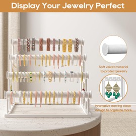ORLESS 4 Tier Bracelet Holder, Detachable Velvet Jewelry Display Stand, T-Bar Necklace Storage Organizer Display Stand, Metal Bracelet Holder Display for Bangles Watch Bracelets Scrunchies(White)