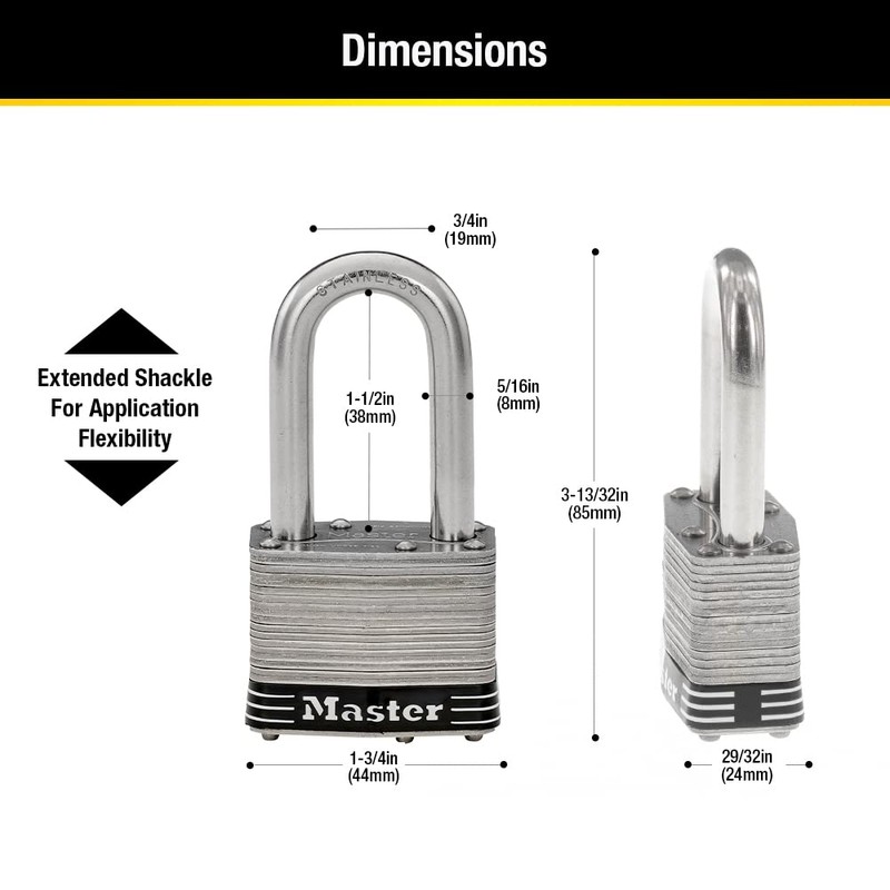 Master Lock 1SSQLF Stainless Steel Outdoor Padlock with Key, 4