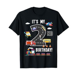 Its My 2nd Birthday Boy 2 Bday Train Car Fire Truck Airplane T-Shirt