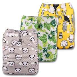 Littles & Bloomz, Reusable Pocket Cloth Nappy, Fastener: Popper, Set of 3, Patterns 319, with 6 Microfibre Inserts