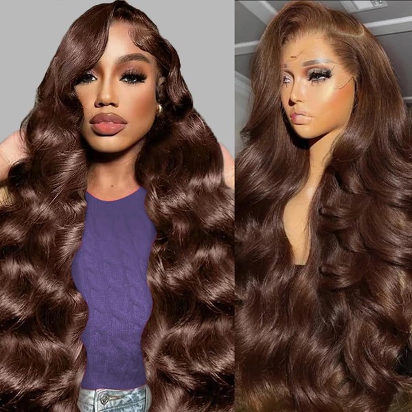 28 Inch Chocolate Brown Lace Front Wig Human Hair 200