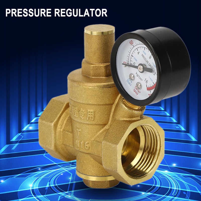 DN25 Brass Adjustable Water Pressure Reducing Regulator Reducer Gauge Meter