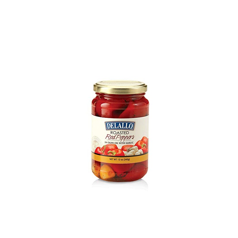 De Lallo Roasted Red Peppers With Garlic, 12-ounce Jars (Pack