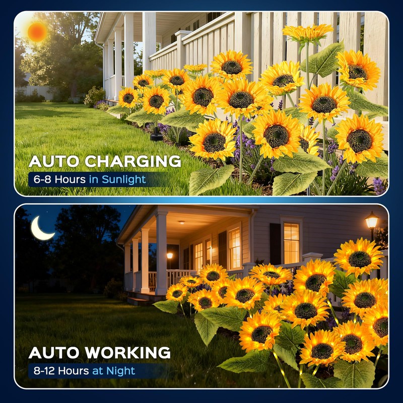 TANSOREN 3 Pack Solar Garden Lights Outdoor, 2 Lighting Modes