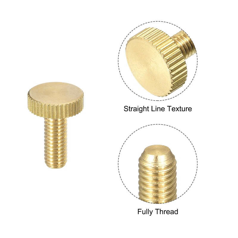 sourcing map Knurled Thumb Screws, M6x16mm Flat Brass Bolts Grip