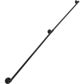 DIYHD 8FT Wall Mount Pipe Handrail for Stairs,Industrial Rustic Black Indoor Deck Hand Rail