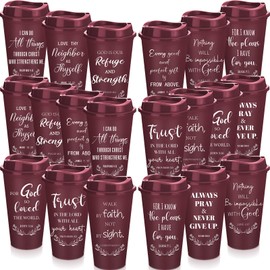 Skylety 60 Pack Christian Gifts for Men Women 16oz Bible Verse Tumbler Bulk Plastic Coffee Cups with Lids Inspirational Religious Gifts for Church Christian Party Favor (Burgundy)