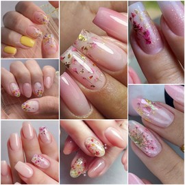 Nail Art Dried Flowers,3D Dried Flower Nail Art Stickers ins Japanese Gradient Small Floral Gold Foil Flake Delicate Natural Dried Flower Petal Nails Spring Summer Decor Charm DIY Manicure Accessories