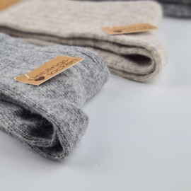 Alpaca Wool Socks for Men and Women 2 Pairs Multipack Fine Knit Warm Soft Cozy Natural Thermal Thick Boot Socks Hiking Camping, Grey-Sand