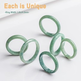 BJIMIDTI Myanmar Burmese Jadeite Jade Band Ring(Size:12), Natural Light Green Jade Ring Simple Gemstone Ring Jewelry Gift
