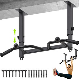 SELEWARE 24" Adjustable Ceiling Mounted Pull Up Bar with Multi-Angle Grip and Ball Finger Training - Height Adjustment Chin Up Bar for Full Body Workouts - Heavy-Duty Steel Construction, 400 lbs Capacity