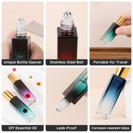 Segbeauty 0.34oz 5pcs Perfume Roller Ball Applicator Empty, 10ml Travel Size Glass Roll on Bottle Refillable, Essential Oil Roller Bottles with Dropper, Mini Travel Bottle Liquid Containers