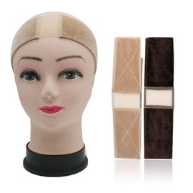 2PCS Grip Bands, Elastic Lace and Velvet Wig Head Hair Bands, Non Slip Wig Headband - Comfort Thin Women Hair Cap Adjustable Scarf for Wigs（Beige and Brown)
