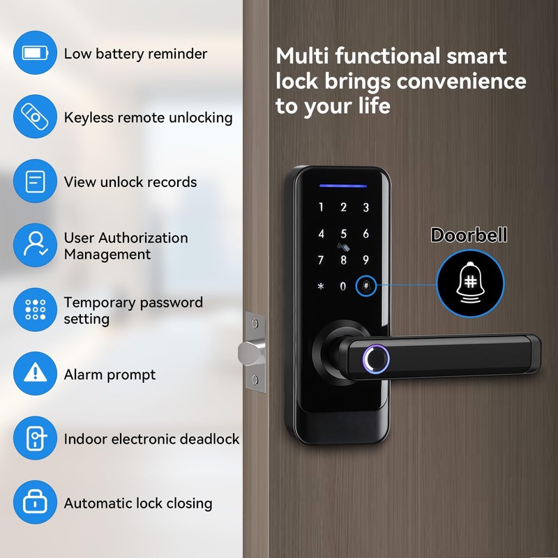 GEKRONE Smart Front Door Lock with Lever Handle, Keyless Entry