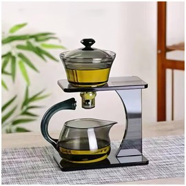 Lazy Kung Fu Glass Magnetic Tea Set, Semi Automatic Drip TeaPot, Heat Resistant Glass Magic Teapot Set, Suitable for home/office Reception Tea Set, Perfect for Holiday Gifts
