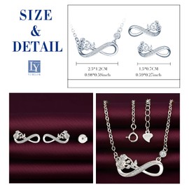 Yumilok Women's Necklace Earrings Stud Earrings Jewellery Set 925 Sterling Silver with a Rose Infinity Pendant for Women, Sterling Silver Sterling Silver Zirconia, Cubic Zirconia