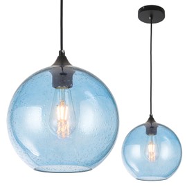 GLAMIGHT Blue Glass Pendant Lights Kitchen Island Lighting Globe Pendant Light Fixtures Modern Pendant Lighting for Kitchen Island Bedroom Living Dining Room Light Fixture,7.8inch