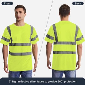 SKSAFETY High Visibility Safety Shirts for Men with Reflective Tapes - Quick Dry Class 2 Hi Vis Construction Work Shirts for Men, Short Sleeve Breathable Birdeyes T-Shirts with Pocket