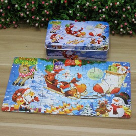 HappyToy Wooden 60 Piece Jigsaw Puzzle Merry Christmas Xmas Santa in a box great gift for kids