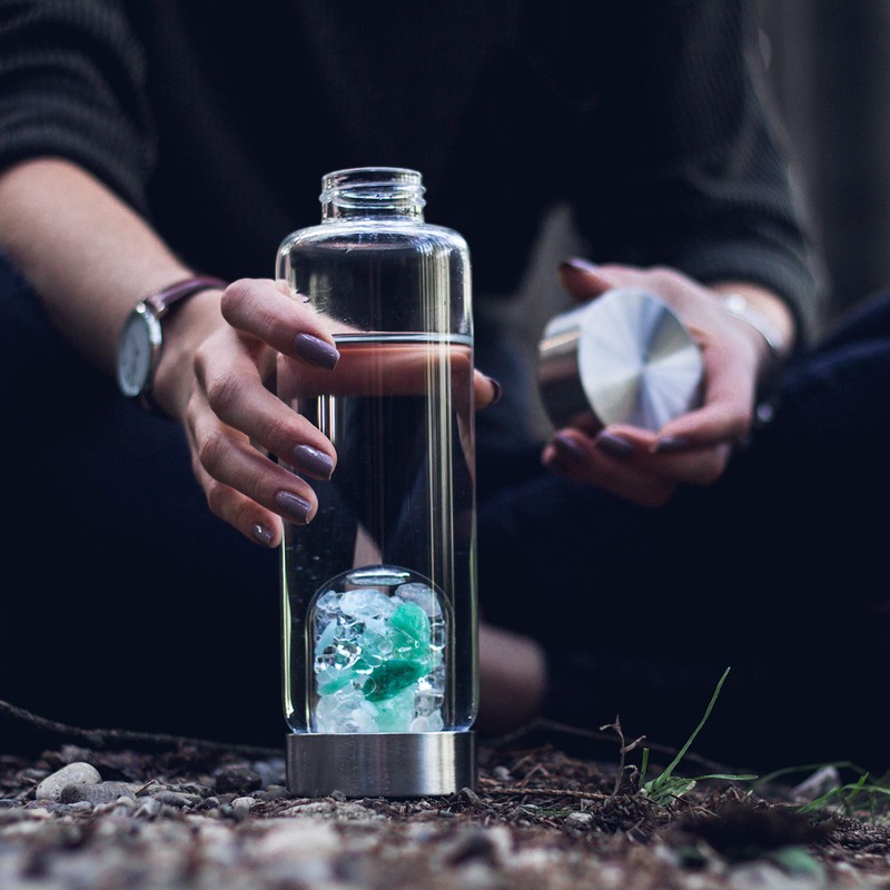 VitaJuwel ViA Forever Young Crystal Water Bottle with Aventurine, Aquamarine,