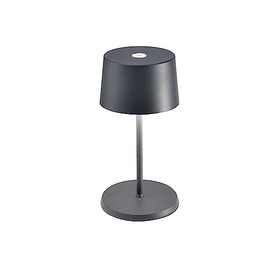 Zafferano Olivia Pro Mini Table Lamp (Color: Dark Grey) in Aluminum, IP54 Protection, Indoor/Outdoor use, Contact Charging Base Included, 9”, USA Plug