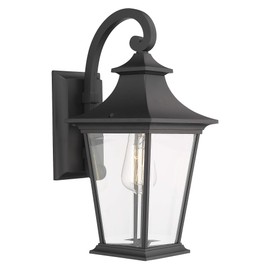 Emliviar Outdoor Wall Lantern, 1-Light Exterior Wall Mount Light with Clear Glass in Black Finish, 18" Height, 500181