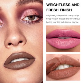 USHAS 3Pcs Lipstick Set - Long Lasting Lip Makeup, Brown & Nudes lipstick for women, Full Coverage Lip Color, Matte Non-Stick Lipstick Makeup for Women (Set 1 (01+02+03), 3Pcs)