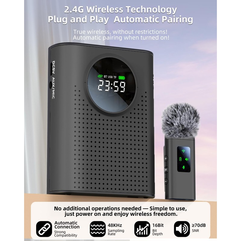 ZERFUN S67 Voice Amplifier Wireless Microphone for Teachers Classroom Rechargeable,