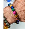 RAYON Multi-Color Tiger Eye Bracelet Men Stretc 10mm 7 7.5