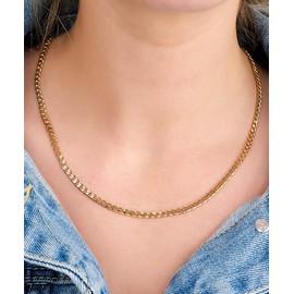 Barzel 18K Gold Plated Curb/Cuban Link Chain Necklace 4MM For Women or Men - Made In Brazil