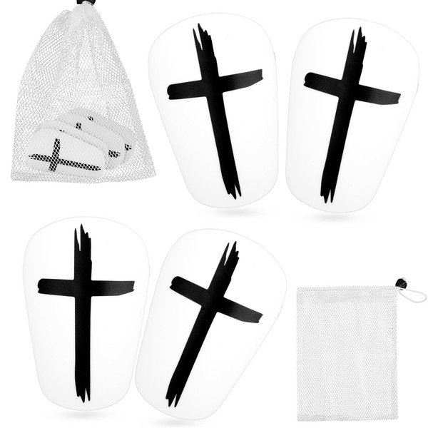 lasuroa 2 Pairs Football Miniature Shin Guards, White Cross Small
