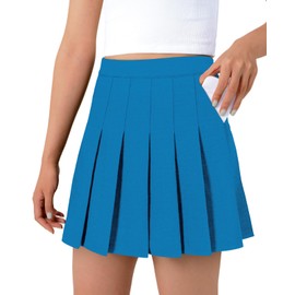 SANGTREE - Falda plisada para niñas y mujeres, falda uniforme de cintura elástica, 2 años, talla 4XL de EE. UU, A# Plain- Azul real con 2 bolsillos, L