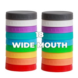Jumterlee 18 Pack Wide Mouth Mason Jar Lids with Silicone Rings, Colored Plastic Mason Jar Lids,Plastic Canning Lids, Fit Ball,Kerr and More (Multicolored)