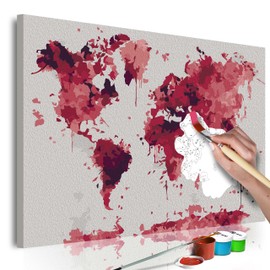 murando n-A-0547-d-a Painting-by-Numbers World Map Set, 60 x 40 cm, Wooden Frame on Canvas Paint Set, for Adults and Children as DIY Decoration or Gift, map of the world