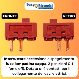 Easyricambi - 2 Position 0-I Switch for Cooker Hood - 4 Contacts Compatible with Various Kitchen Models Such as Faber AEG Candy Elica Including Tilly and Vega - Dimensions 1.5 x 2.3