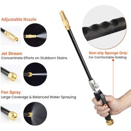 Remedare Hydro Jet Deep High Pressure Power Washer with Brass Garden Hose End Power 2 Nozzles for Home Outdoor Window Cleaning Car Water Washing Black(Adjustable Type + Fan Type)
