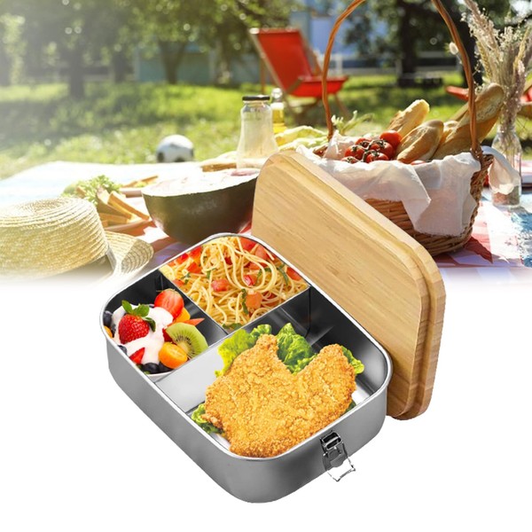 Bento Box Adult Lunch Box, 1200ml Stainless Steel Lunch Food Container, Bento Box with Cutlery Fork, and Spoon, Lunch Box with 3 Compartments, Suitable for School, Work, Picnic