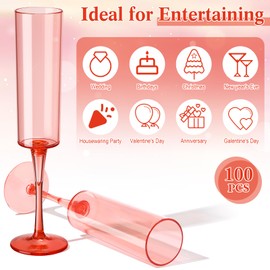 Singhoow 50 Pack Plastic Champagne Flutes 6 oz Clear Pink Champagne Flutes Disposable Acrylic Square Champagne Wine Goblet Glasses for Wedding Birthday Anniversary Bachelorette Bridal Bridesmaid Party