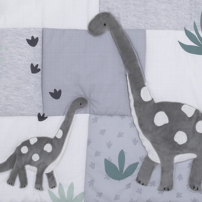NoJo Baby-Saurus Brontosaurus, Tyrannosaurus Dinosaurs with Mountains Leaves 4Piece Nursery