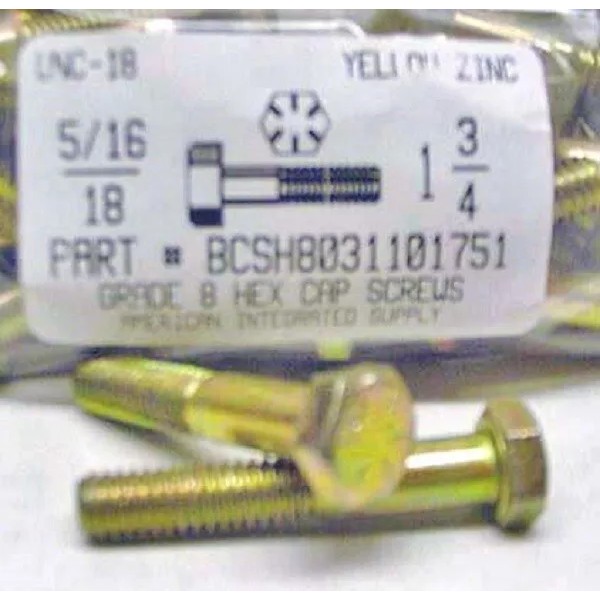 AMERICANINTEGRATEDSUPPLY.COM 5/16-18x1-3/4 Hex Head Cap Screws Grade 8 Steel Yellow
