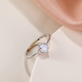 SHINYSO 14K Gold Plated Wedding Band for Women Thin Stackable Rings Opal Dainty Cubic Zirconia CZ Promise Engagement Ring Size 4-10 (Silver,Size 5)