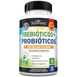 BioSchwartz Prebióticos y Probióticos para Mujer y Hombre  L. Reuteri  Inulina de Agave  Enzimas Digestivas  Sin Gluten, Sin Lácteos, No OGM  60...   