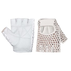 Kango Fitness MESH Leather Fingerless Weight Lifting Exercise Gym Wheelchair Gloves White W 1061 (M)