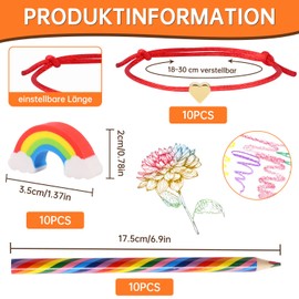 Dncvb Rainbow Pencil Set, Jumbo Rainbow Colouring Pencils, 10 Colouring Pencils, Children, 10 Rainbow Erasers, 10 Heart Friendship Bracelets, Coloured Pencils Rainbow for Art Drawing, Gift for