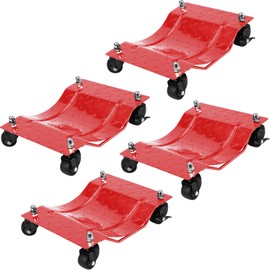 Heavy Duty Car Dolly 4 Pack, 6000 Lbs Wheel Dolly Car Tire Stake with Brakes, Car Tire Dolly Cart with Wheels, Vehicle Dollies for Moving, Car Repair, Red
