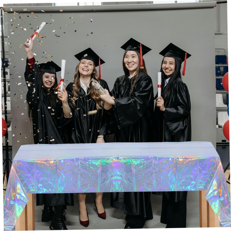 DOITOOL 4pcs Iridescent Plastic Tablecloths Holographic Foil Rectangle Covers Easy