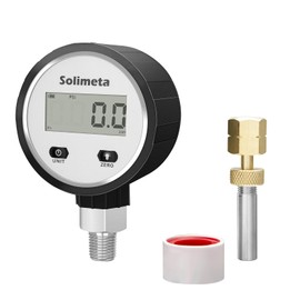 Solimeta Digital Pressure Gauge, 2-1/2" Dial Size, 1/4" NPT Lower Mount, 0-100 psi, with 1/4" NPT Female Brass Test Plug