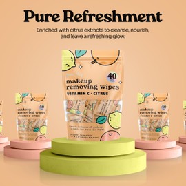 Pink Sky Makeup Remover Wipes for Face - Ultra Soft, Mini Makeup Wipes Individually Wrapped, Travel Makeup Wipes, Gently Cleanse & Remove, 40 Count (40 Wipes, VITAMIN C & CITRUS)